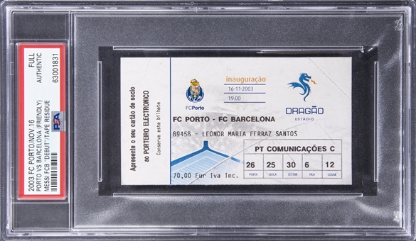 November 16th, 2003 Porto vs. Barcelona (Friendly) Messi Debut Full Ticket - PSA Authentic